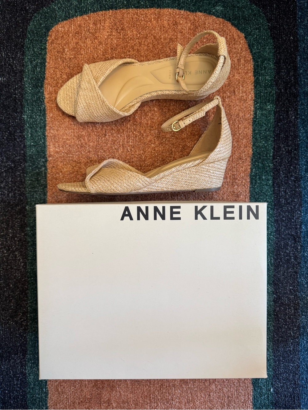 Anne Klein Raffia Wedge Sandals with Ankle Strap